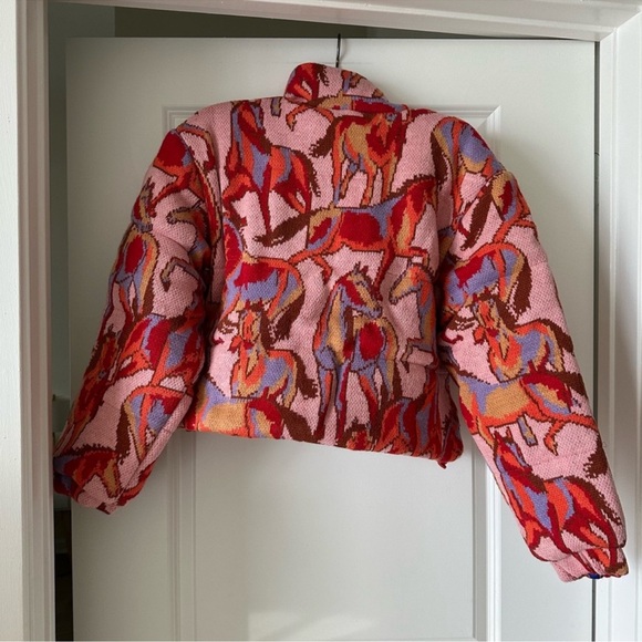 Farm Rio Rose Wild Horses Tricot Reversible Puffer Jacket - Picture 8 of 12